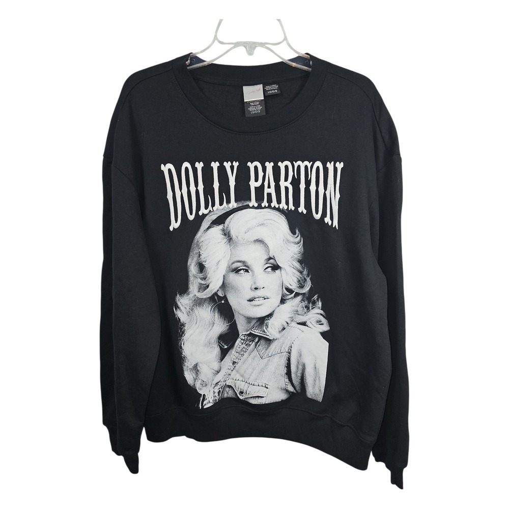 Dolly Parton Women's Graphic Embroidered Black Crewneck Sweatshirt Large LG